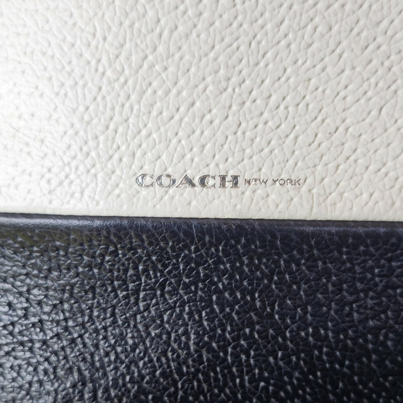 Coach Burough White & Navy Blue Color-Block Leather Rolled Handles Satchel Bag - Picture 7 of 14